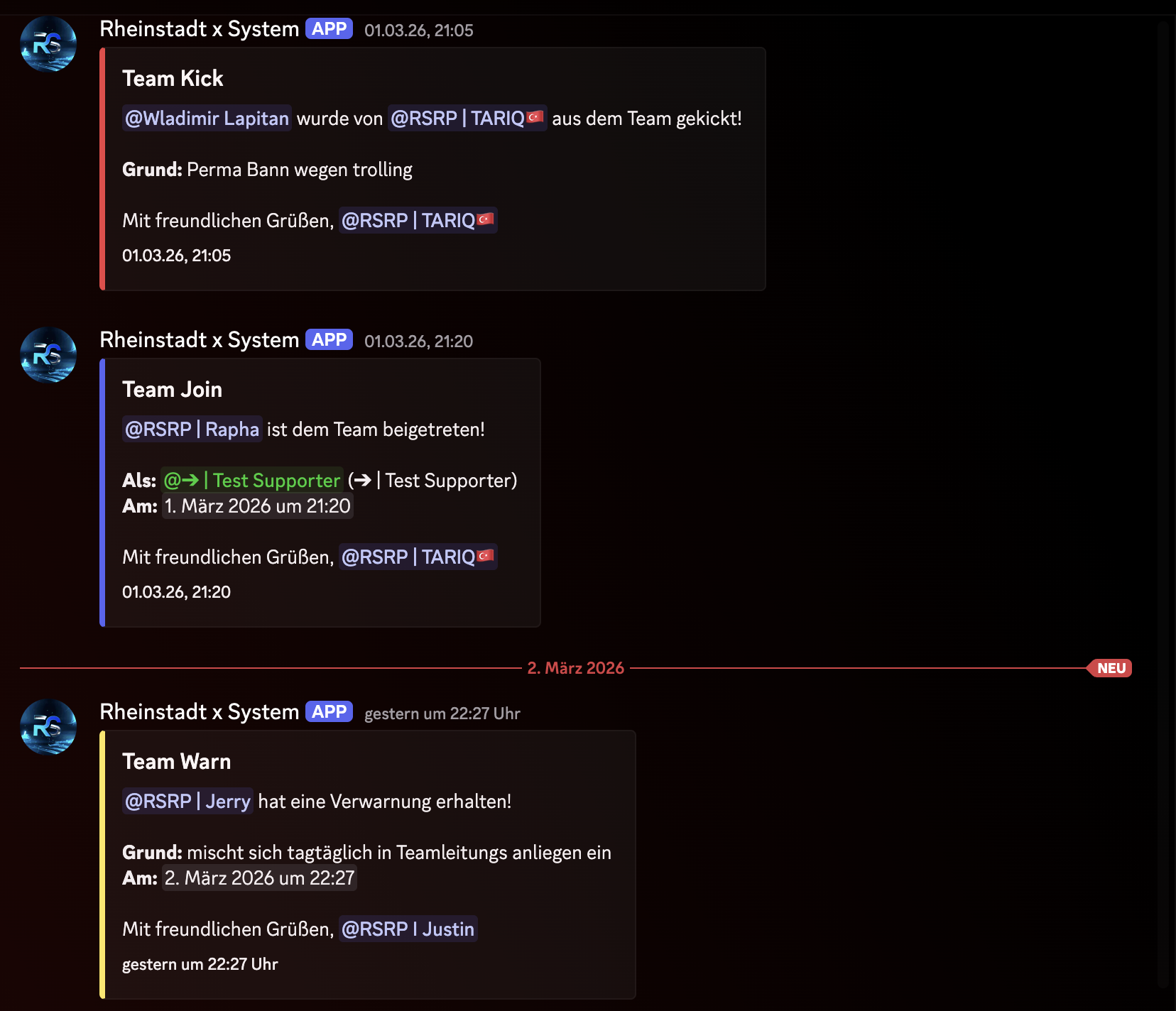 Team Management Screenshot
